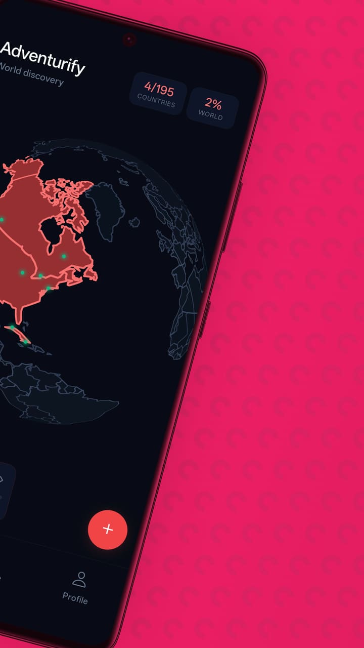 World discovery globe with visited countries highlighted