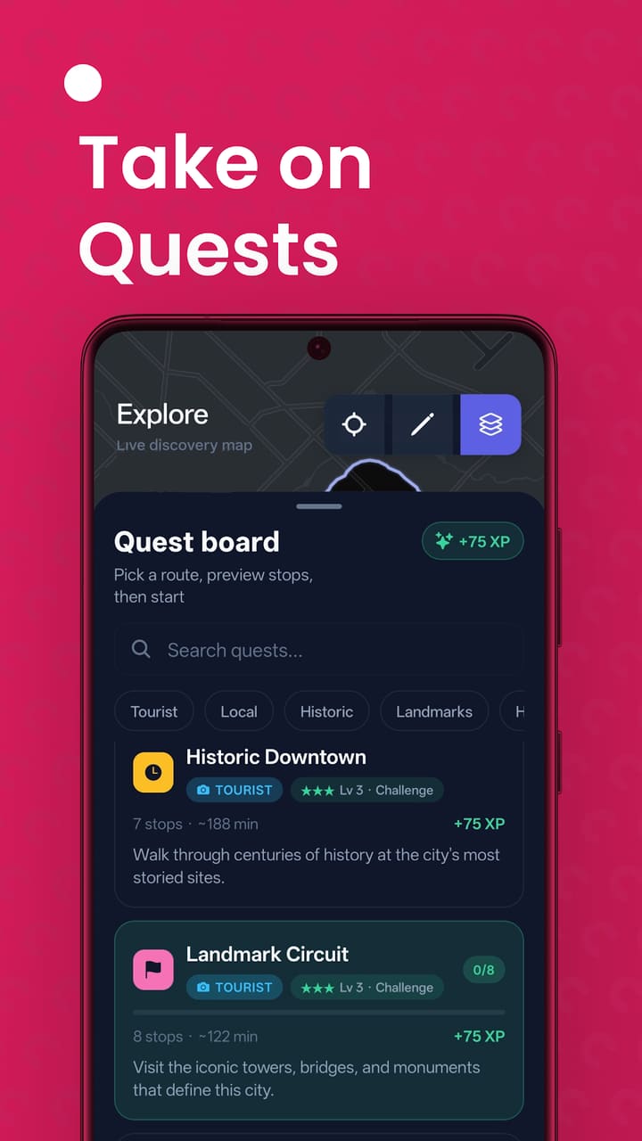 Take on Quests board with route cards